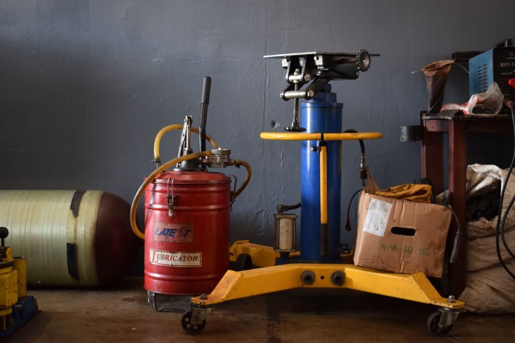 Garage workbench set up with simple tools for a maintenance check.